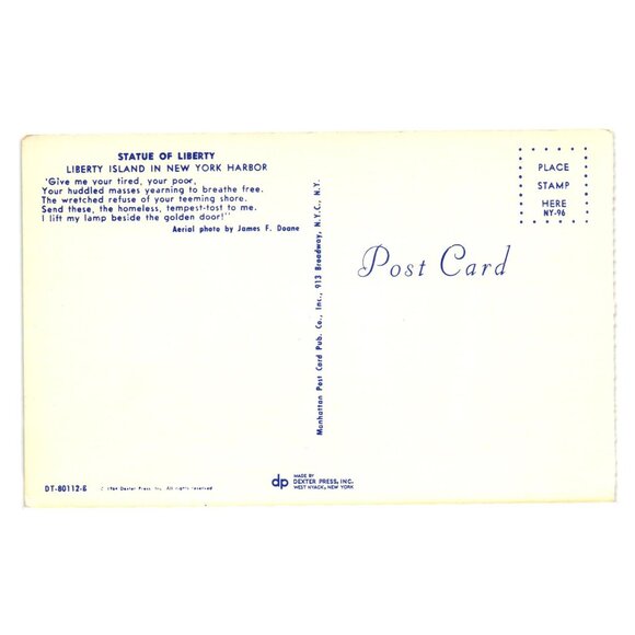 Statue Of Liberty Island Postcard 1964 Dexter Press Aerial View New York Harbor - Picture 2 of 2